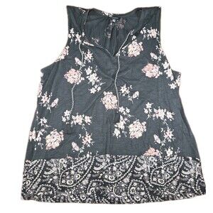 Lucky Brand Tank Top Women's XL Floral Paisley Mixed Print Tassel Boho